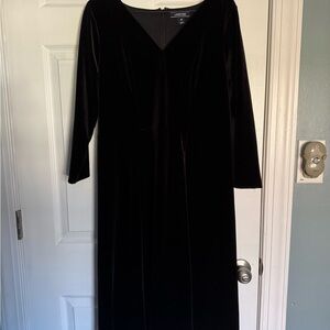 Lands' End Black Velvet V-Neck Long Sleeve Dress